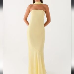 Peppermayo The Pagoda Strapless Yellow Maxi Dress with Neck Scarf Size 0 Nwt.